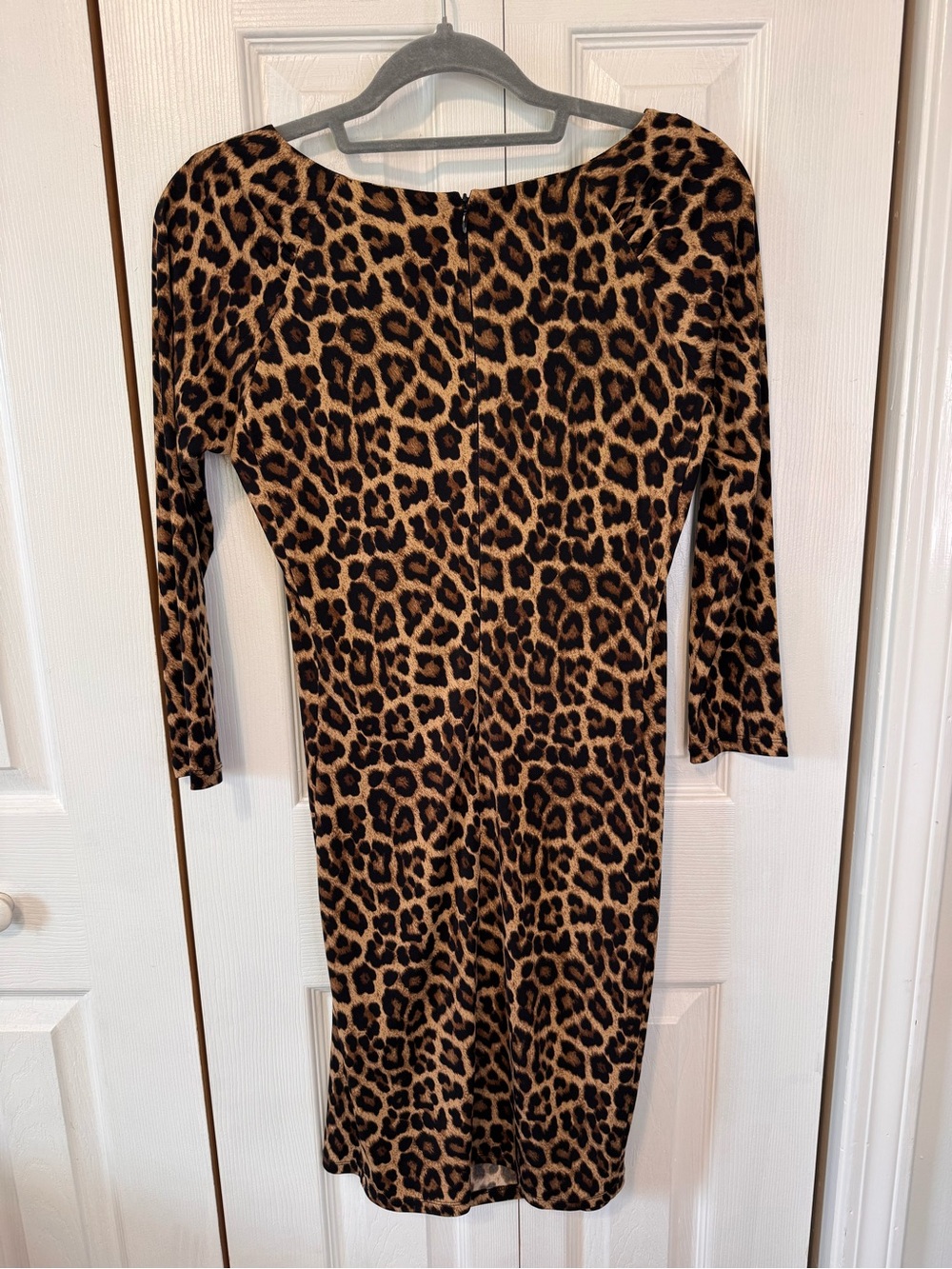 Michael Kors Leopard Print Ruched Sheath Dress Brown/Black Size Small 3/4 Sleeve - Picture 8 of 15